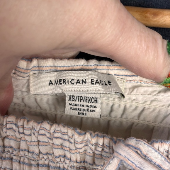 American Eagle Smocked Lg Sleeve Peasant Crop Top in Cream – Women’s Sz XS - Picture 7 of 12